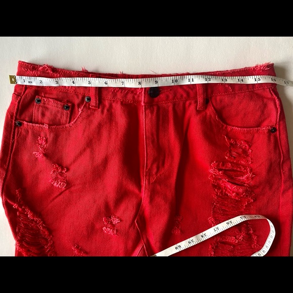 🆕Fashion Nova Caffeine - Distressed scarlet red denim mini skirt - Picture 10 of 12